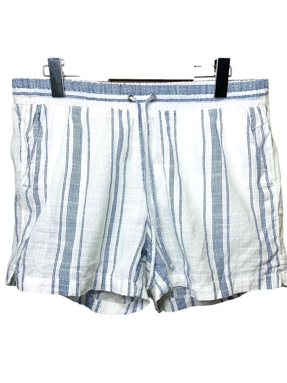 LOGG White Blue Stripes Shorts Sz 10 Elastic Waist Pockets Minimalist Costal